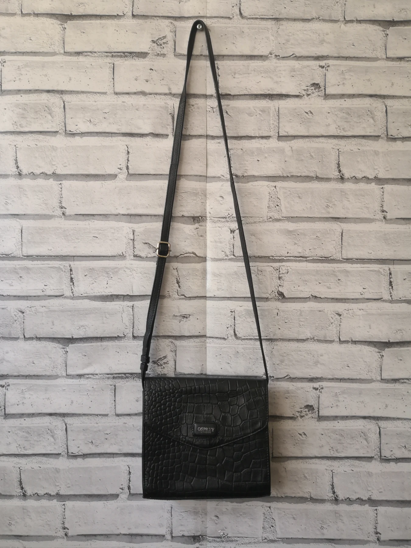 Osprey London Vintage Handbag Mock-Croc Leather Crossbody Bag Authentic Logo (LC01)
