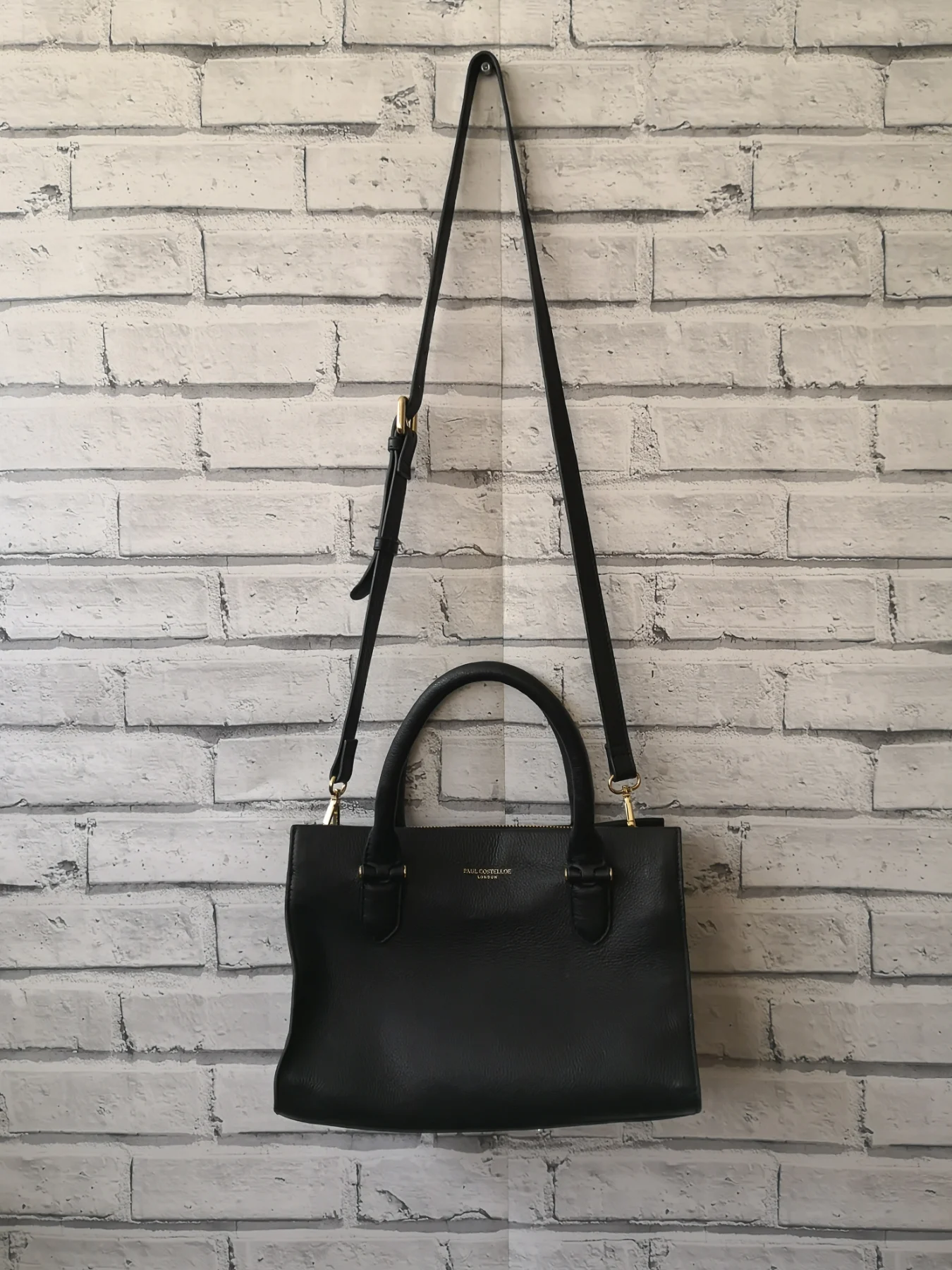 Paul Costelloe London Black Handbag 3 Compartments Handles & Shoulder Strap (LC41)