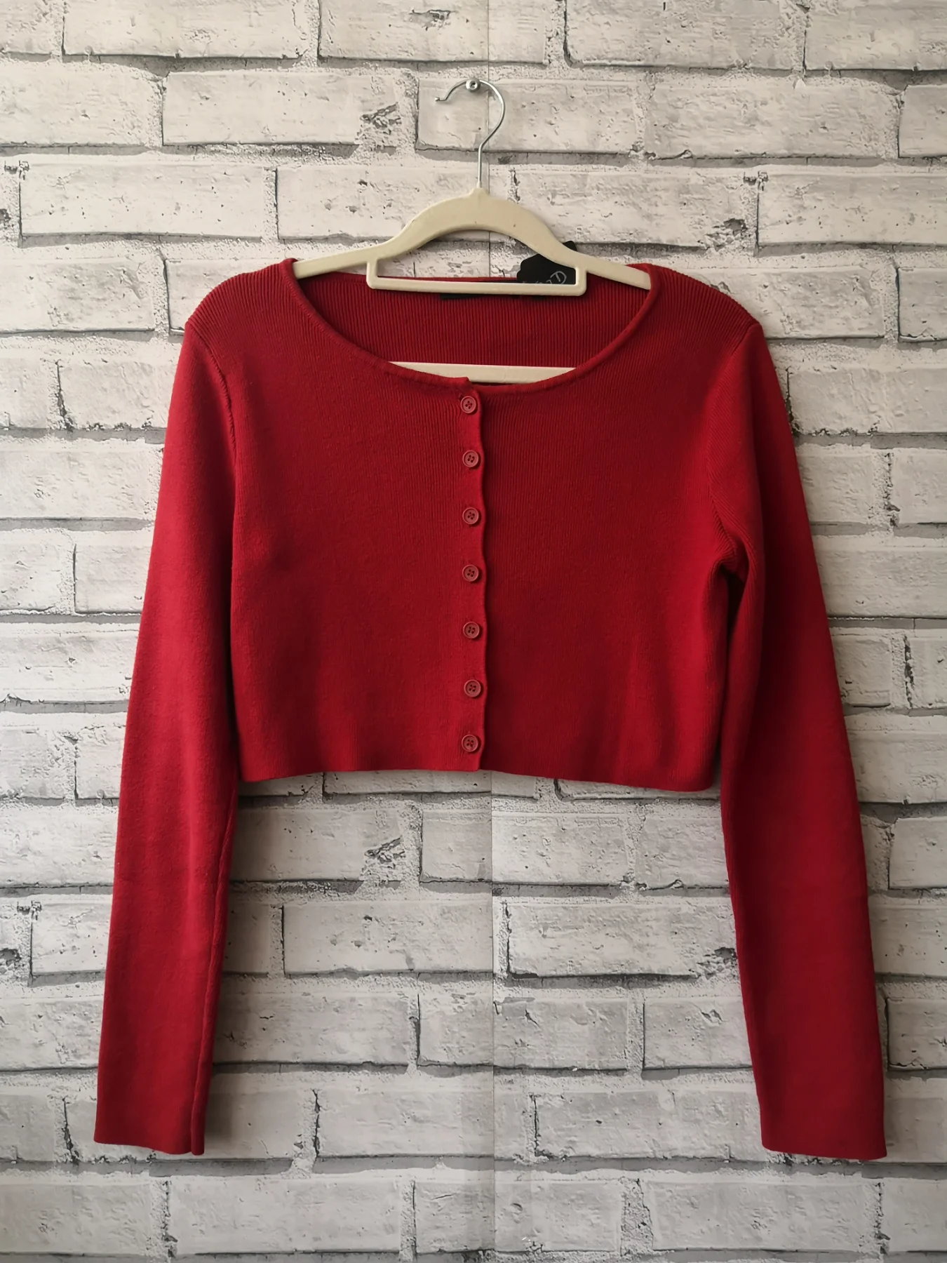 Brandy Melville Women's Red Cropped Cardigan Button Up Long Sleeves Size M (D03)