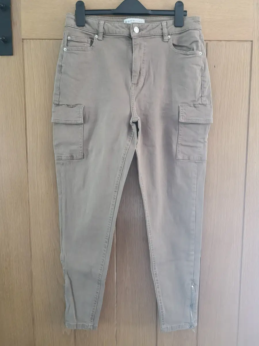 Primark Women's Dark Beige Combat Style Jeans Black Size 12 (N)