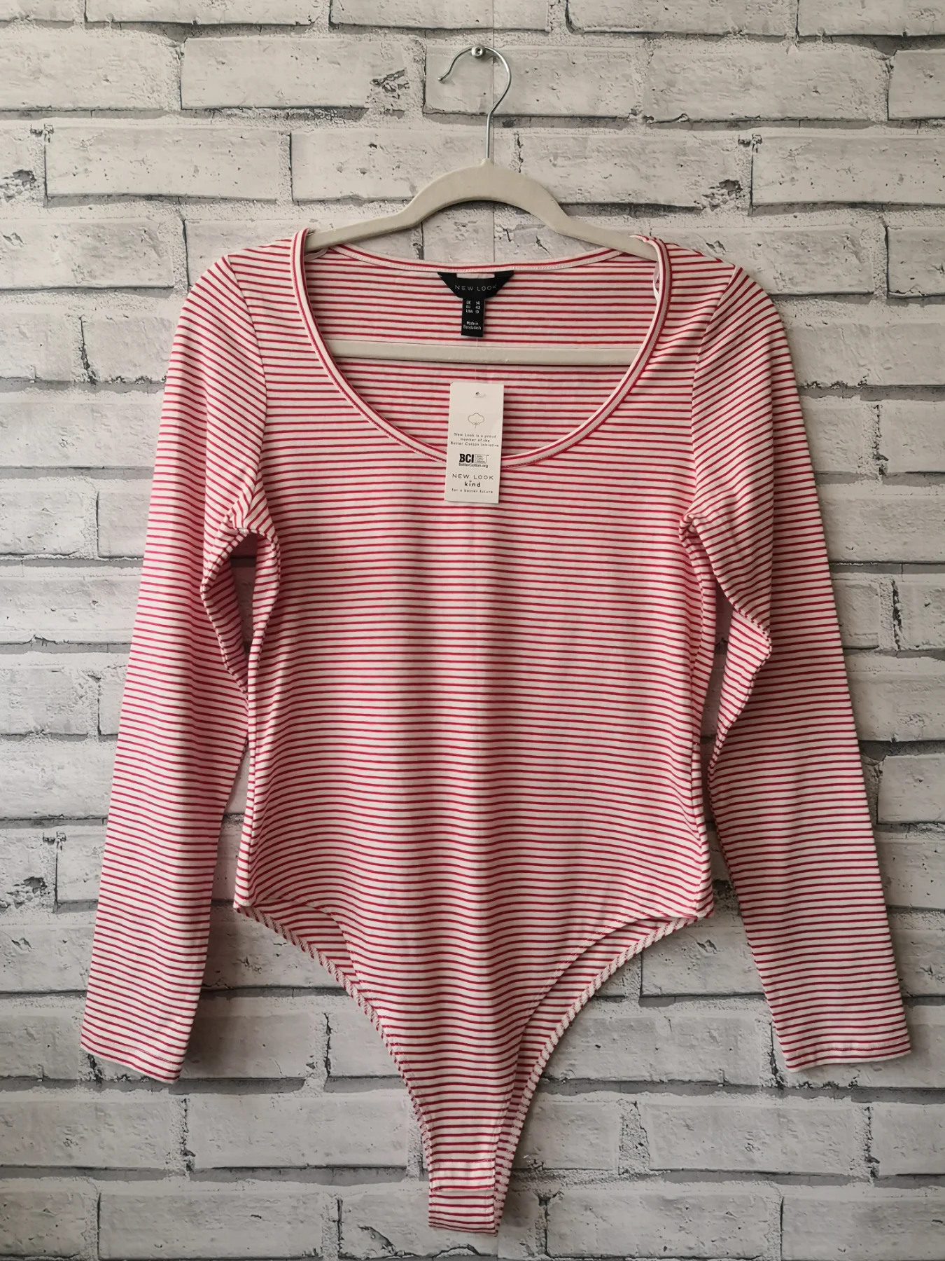 New Look Women's Long Sleeved Body Suit Red & White Striped Size 14 (TP03)