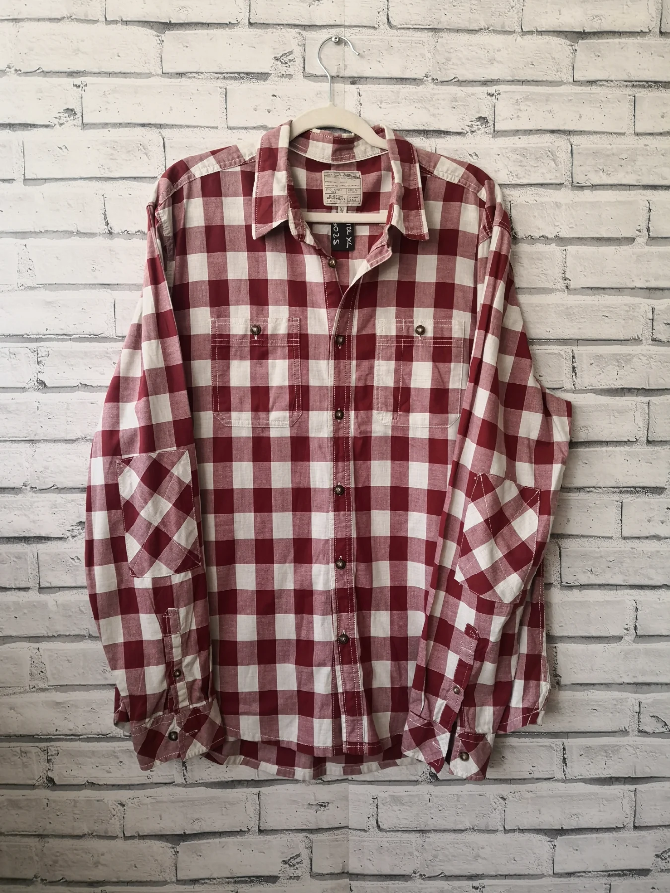 Burton Menswear London Checked Shirt Red & White Long Sleeved Size XL (S03)