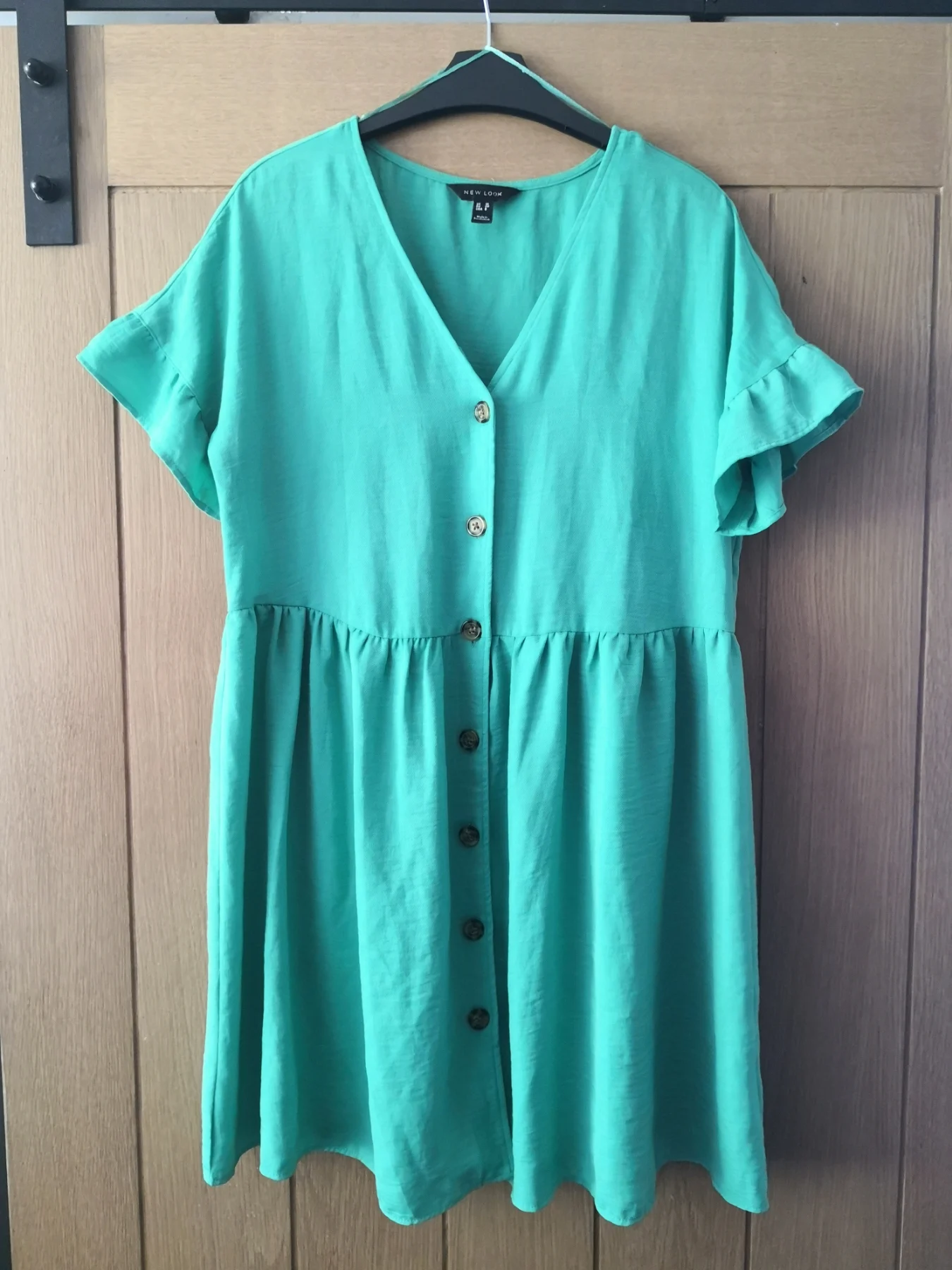 New Look Women's Green Blouse Dress Short Sleeves Button Up Size 10 (LW01)