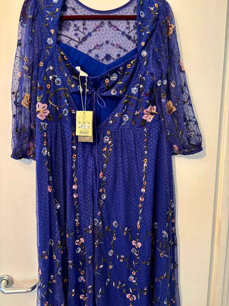 Women’s blue Monsoon sequin evening dress size 18