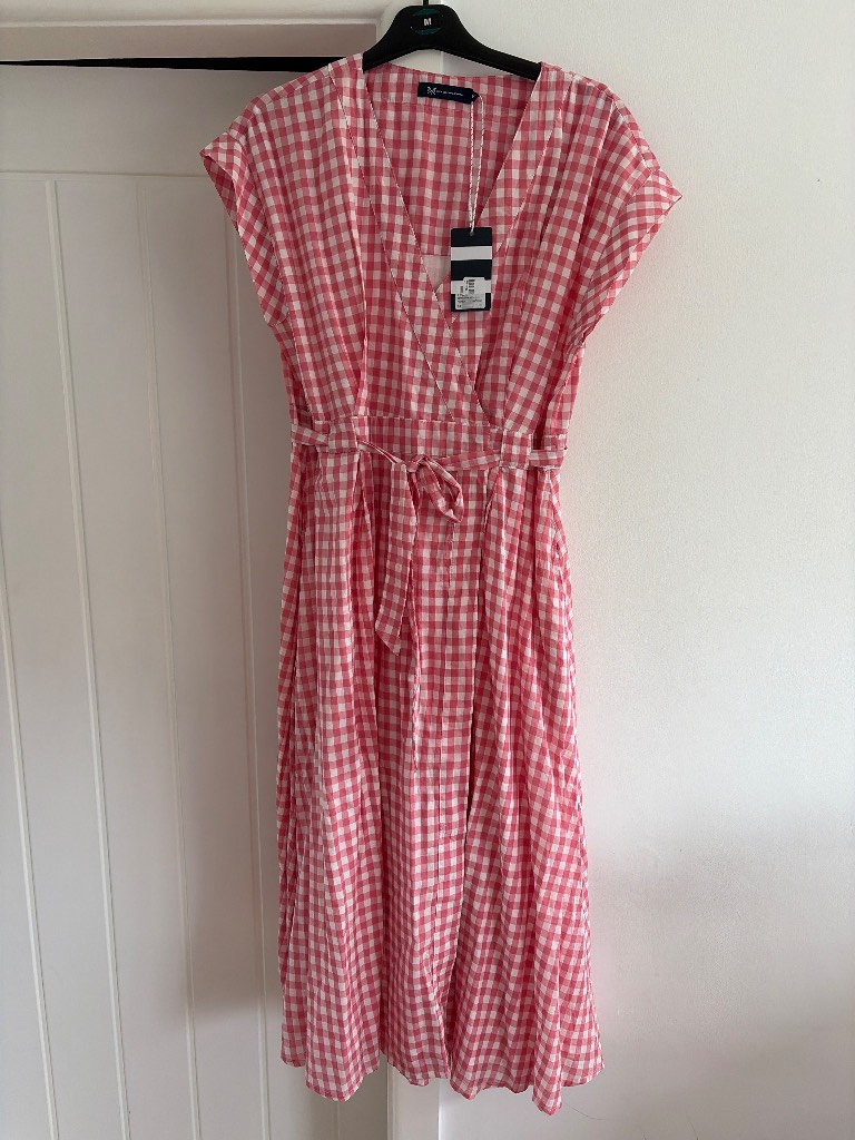 Crew clothing pink and white check wrap dress size 14