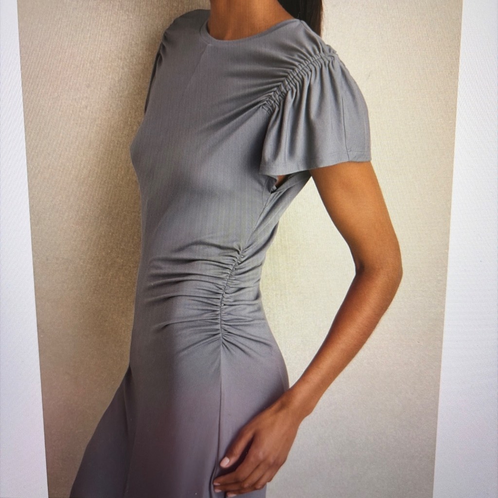 Reiss grey jersey ruched midi dress size 14