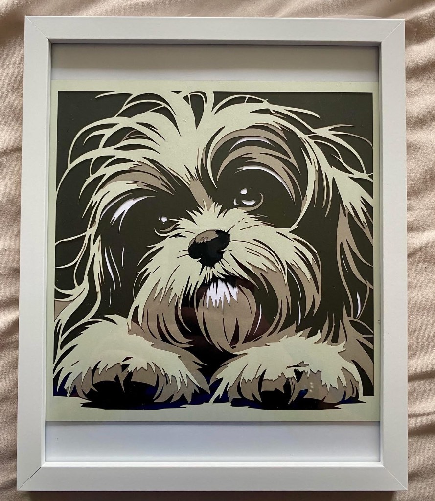 Handmade Layered Paper Art – Shih Tzu Dog Portrait – Framed