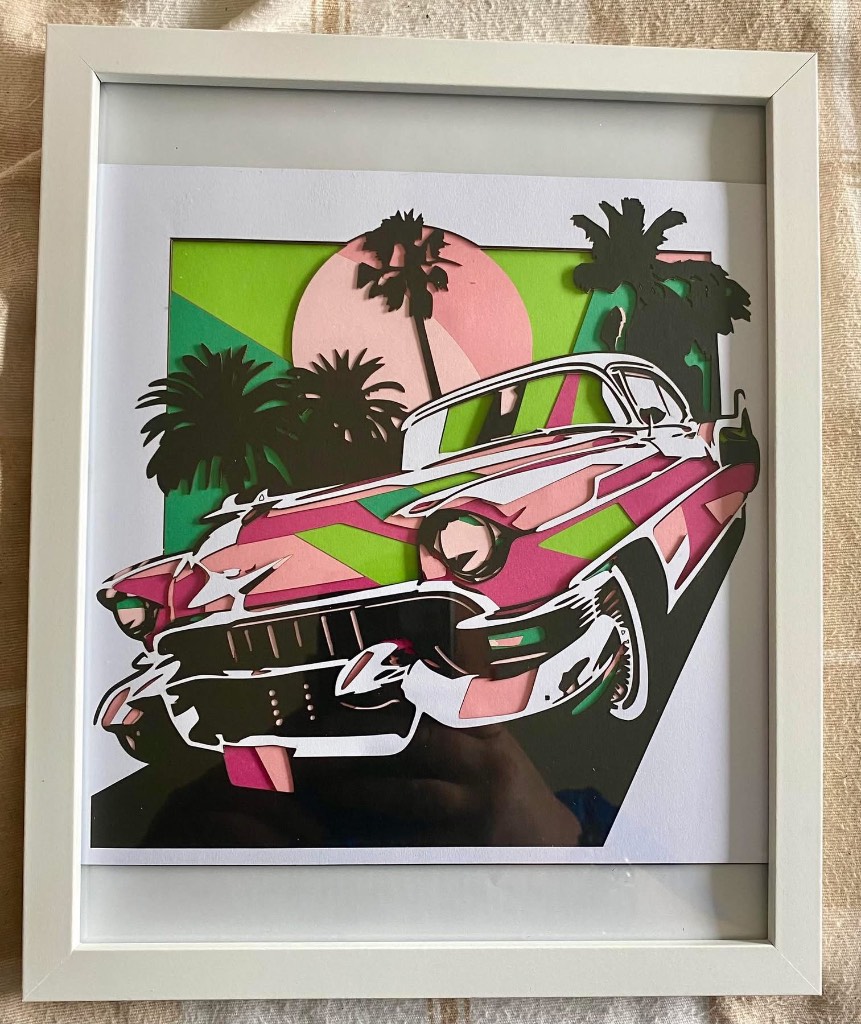 Handmade Layered Paper Art – Classic American Car – Framed