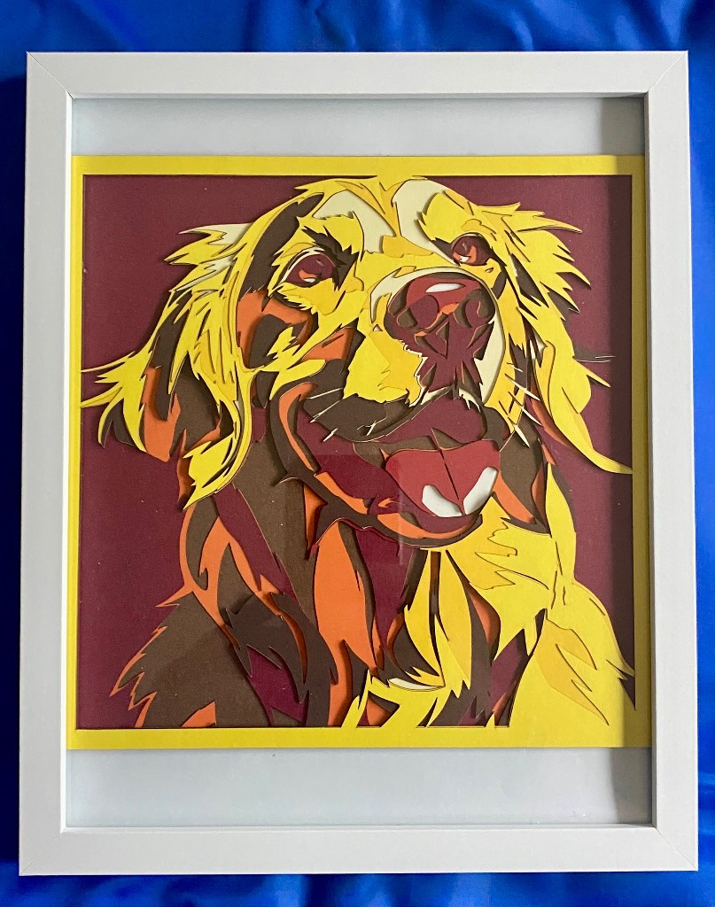 Framed 3D Layered Art – Golden Retriever Dog Portrait | 20×25cm | Handmade