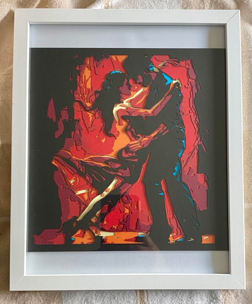 🎨 Handmade Layered Paper Art – Passionate Couple Design – Framed