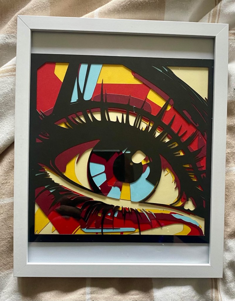 Handmade Layered Paper Art – Bold Pop‑Art Eye Design – Framed