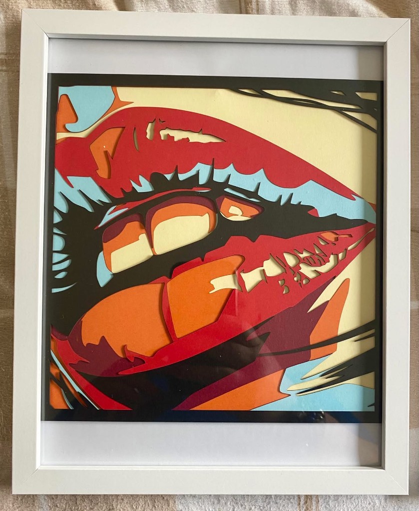 Handmade Layered Paper Art – Bold Pop‑Art Lips Design – Framed