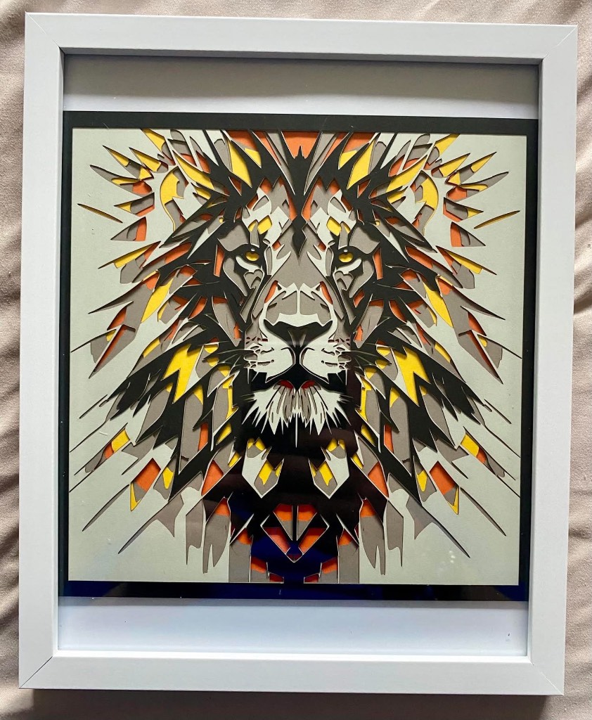 Handmade Layered Paper Art – Majestic Geometric Lion – Framed