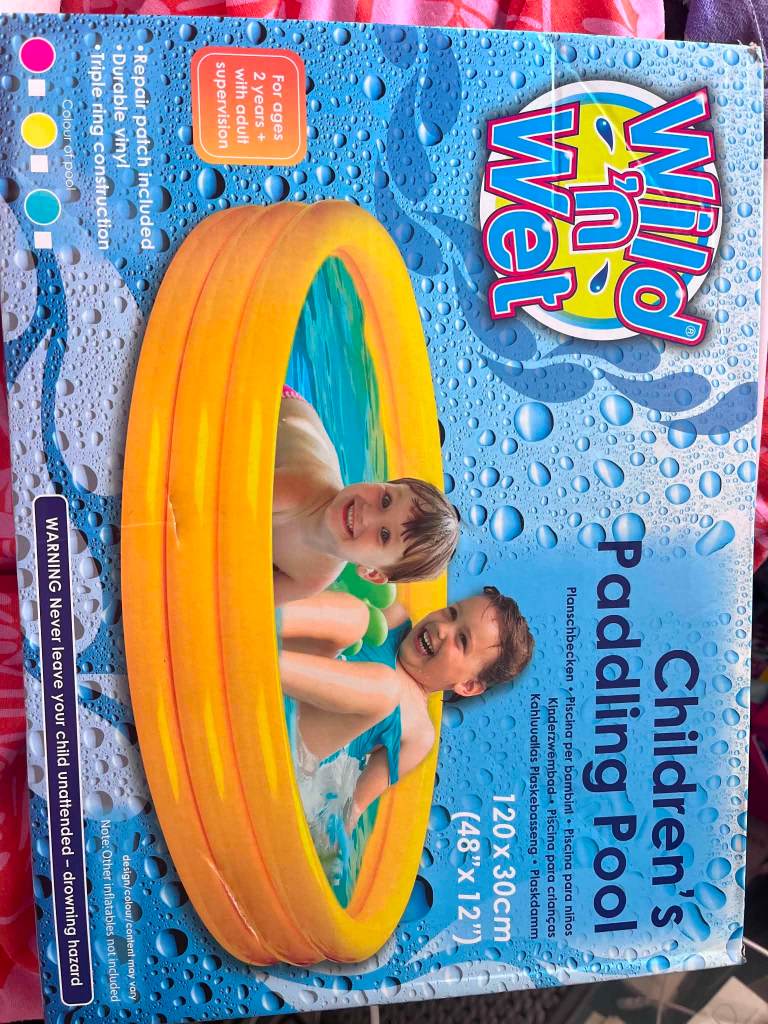 Wild 'n Wet Inflatable Round PVC Paddling Pool 120x30cm 3 Ring Yellow/Orange