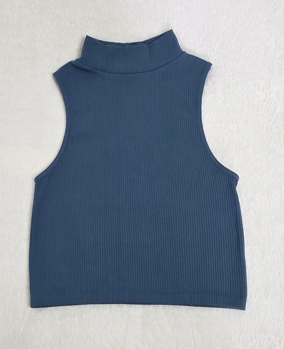 ZARA Ribbed High Neck Sleeveless Top Blue Size S