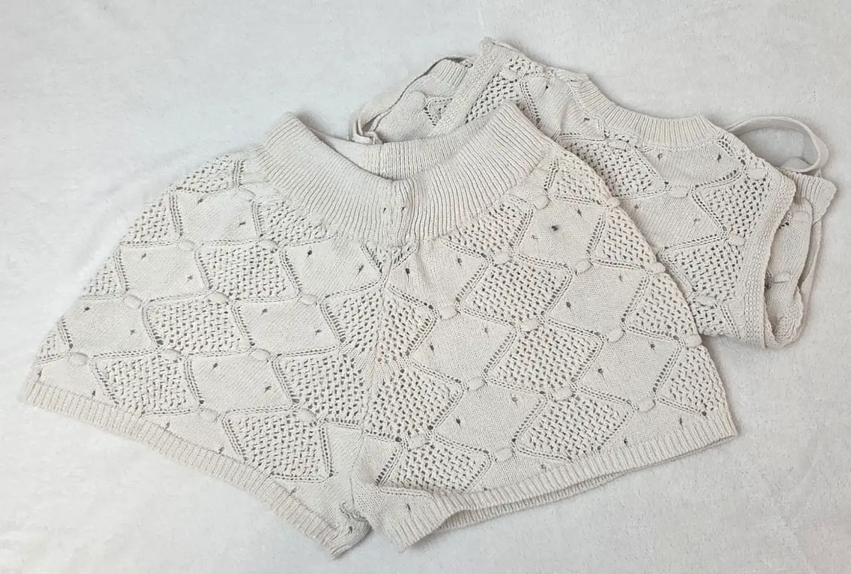Cream Knitted Co-ord Set – Tie Vest & Shorts – Size S – 100% Cotton