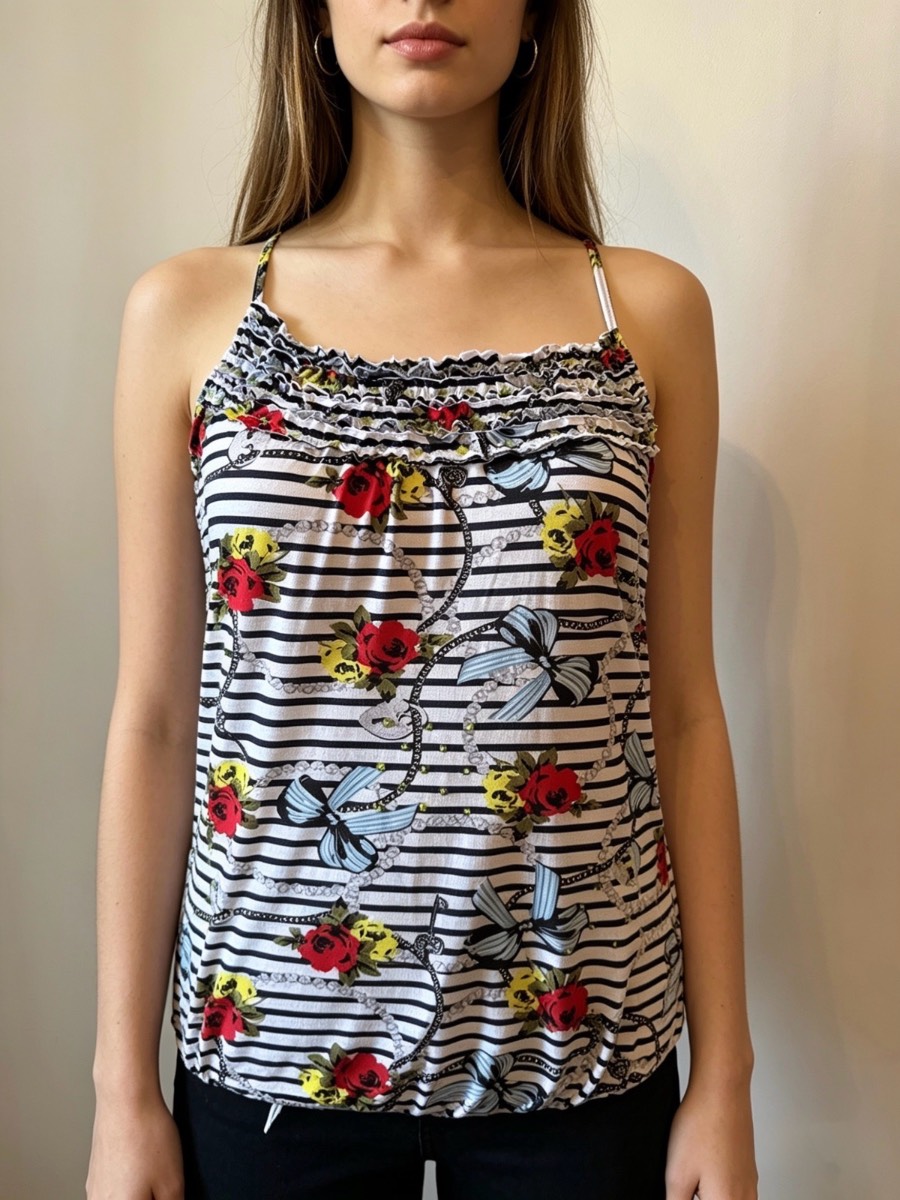 Be Beau Striped Rose Print Cami Top | Size UK 12 | New With Tags