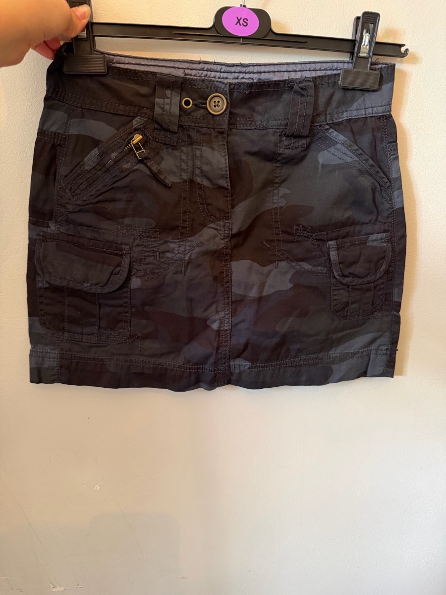 George Dark Grey/Black Camo Mini Skirt | Utility Cargo Pockets | Size UK 8
