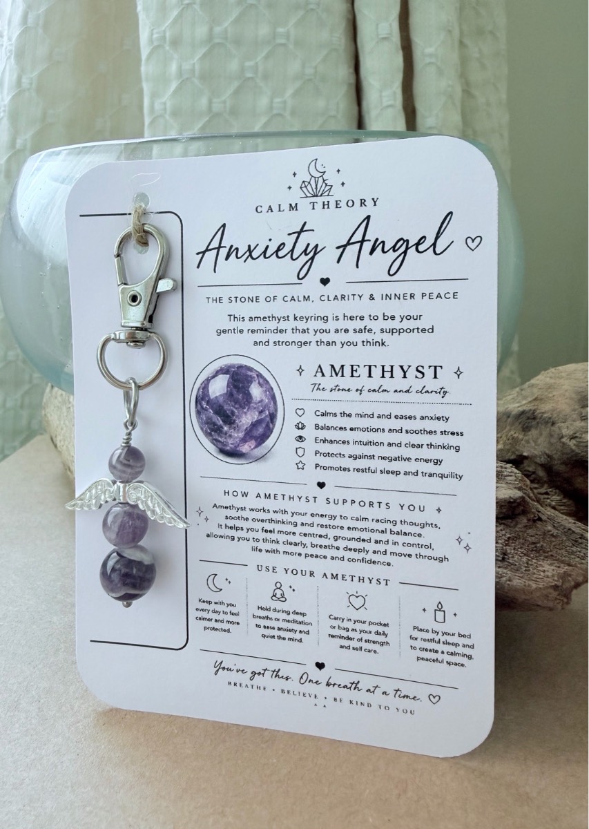Anxiety Angel Amethyst Crystal Healing Keyring