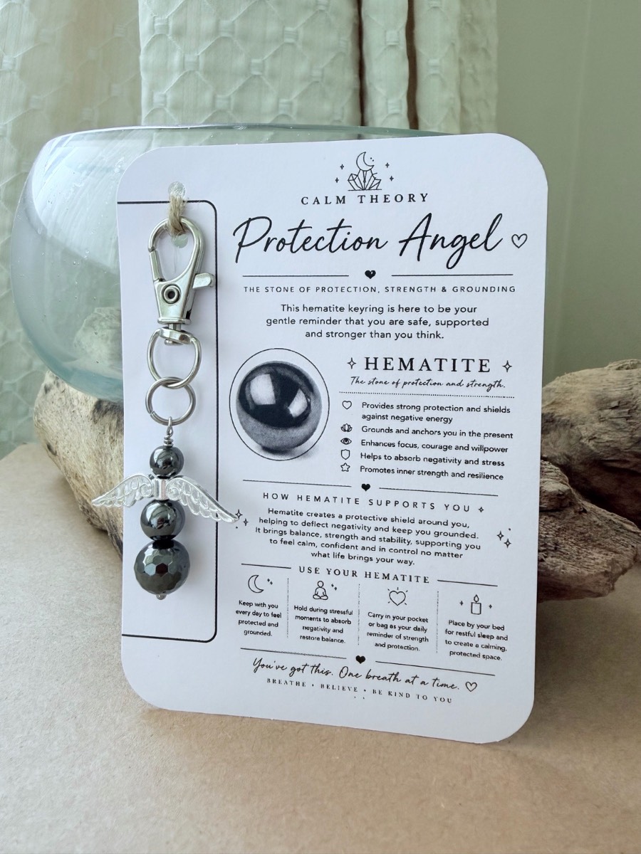 Protection Angel Hematite Crystal Healing Keyring