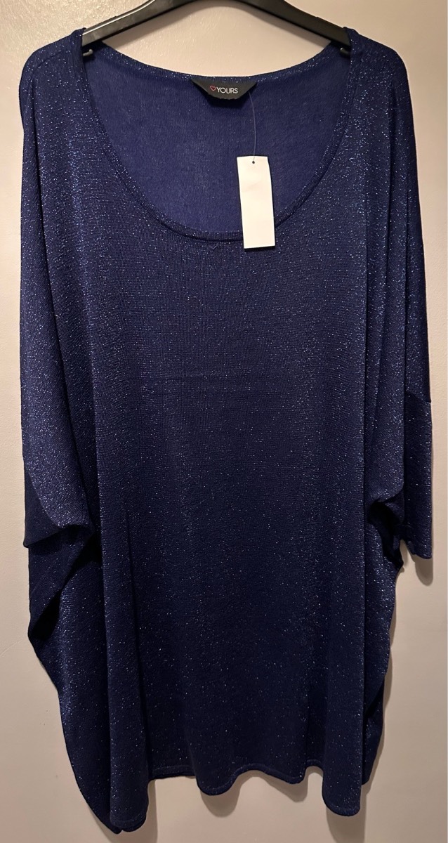✨ NEW WITH TAGS ✨ Yours Curve Navy Metallic Shimmer Batwing Jumper/Top – UK 30-32
