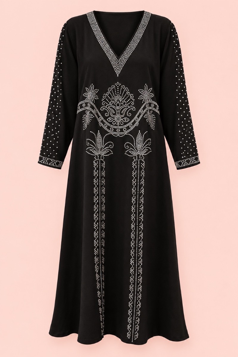Black Embellished Kaftan Maxi Dress Size 54 – Crystal Detail Occasion Abaya Style