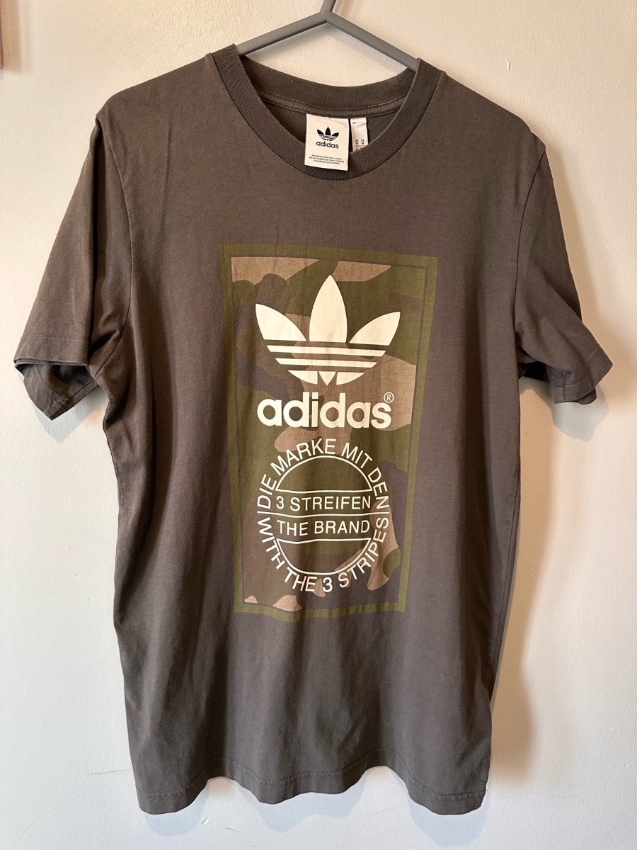Adidas Originals Trefoil Camo Logo T-Shirt | Grey | UK M | 100% Cotton