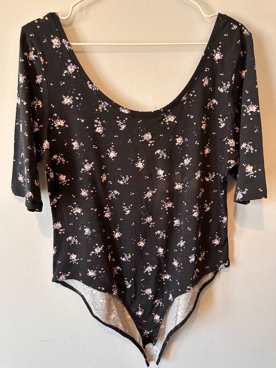 Atmosphere Floral Scoop Neck Bodysuit – Black | UK 16–18 | New With Tags