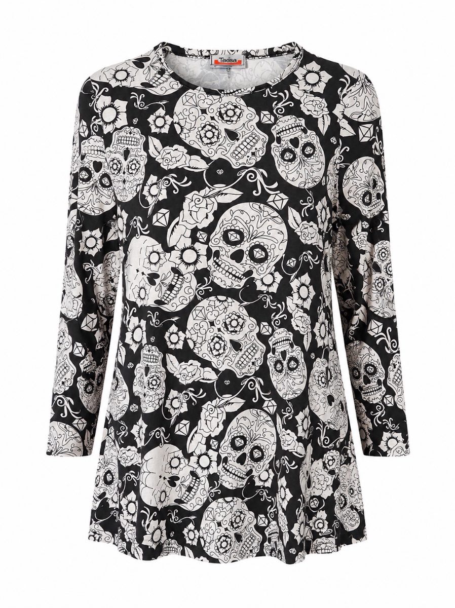 Sugar Skull Print Swing Tunic Dress – Medium (Best Fit UK 12–14) 💀🖤