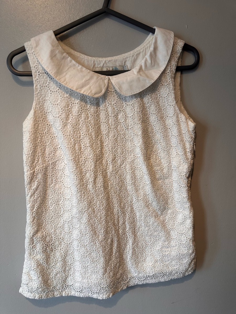 Boden White Broderie Anglaise Sleeveless Top | Peter Pan Collar | UK 6 100% Cotton
