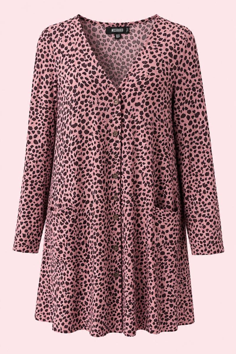 Missguided UK 10 Pink Leopard Print Smock Dress with Pockets