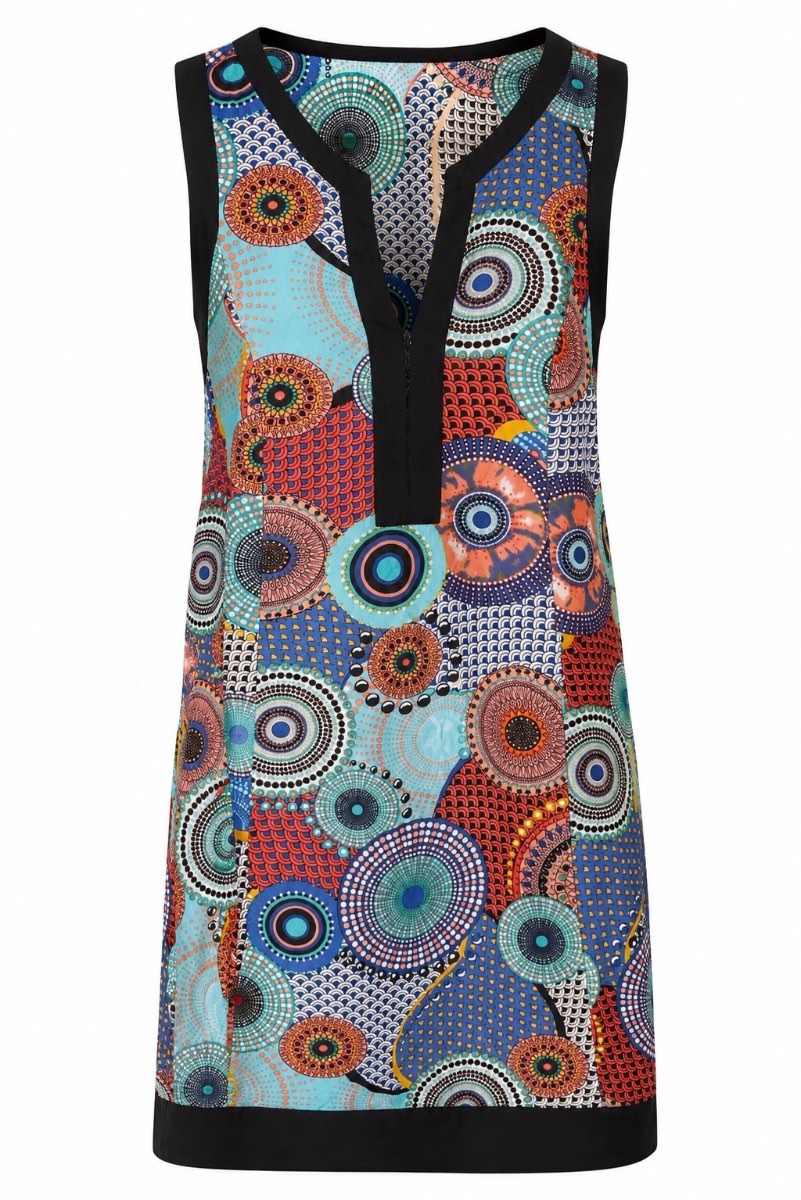 QUIZ Knee Length Printed Dress – UK 8 – Colourful Boho Geometric Print