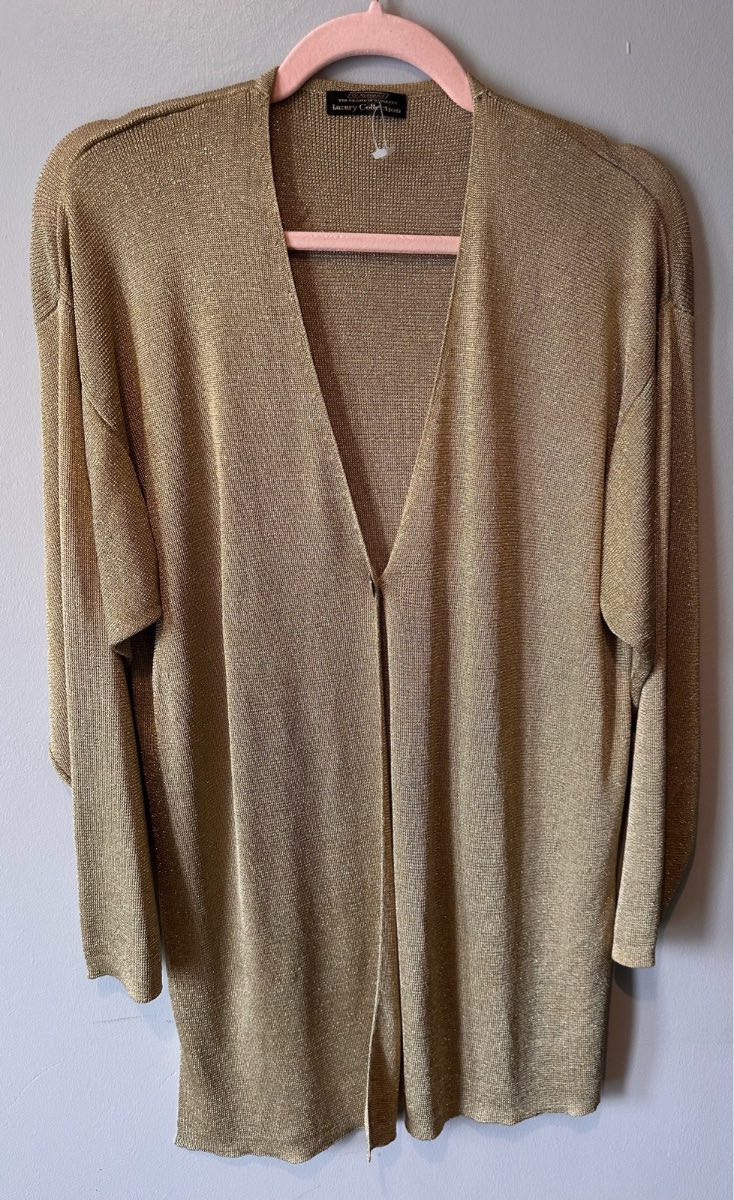 St. Bernard Luxury Collection Gold Shimmer Longline Cardigan | UK 18–20 | Heavyweight Knit | Vintage