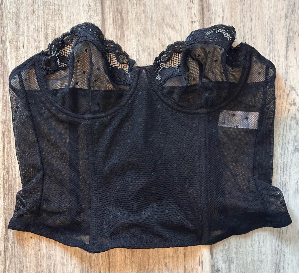 Topshop Underwear Black Sheer Mesh Lace Bustier Corset Top – UK 34B