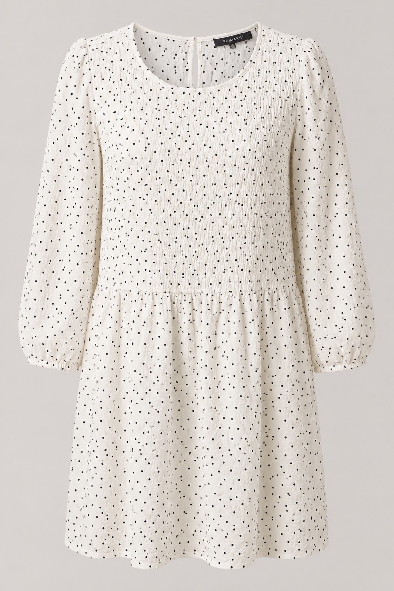 Primark White & Black Polka Dot Smock Dress – UK 16 – New With Tags