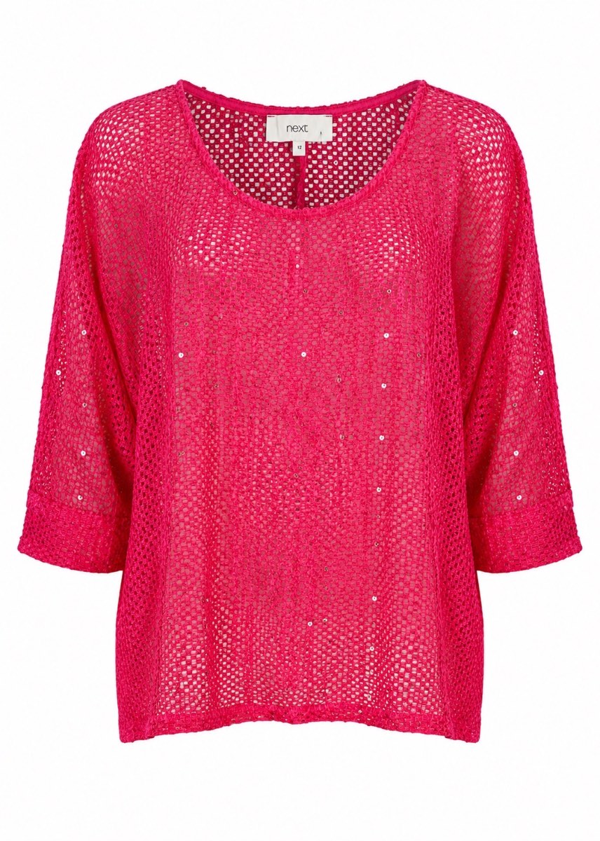 Next Pink Sequin Crochet Mesh Cover-Up Top – UK 12 – New With Tags