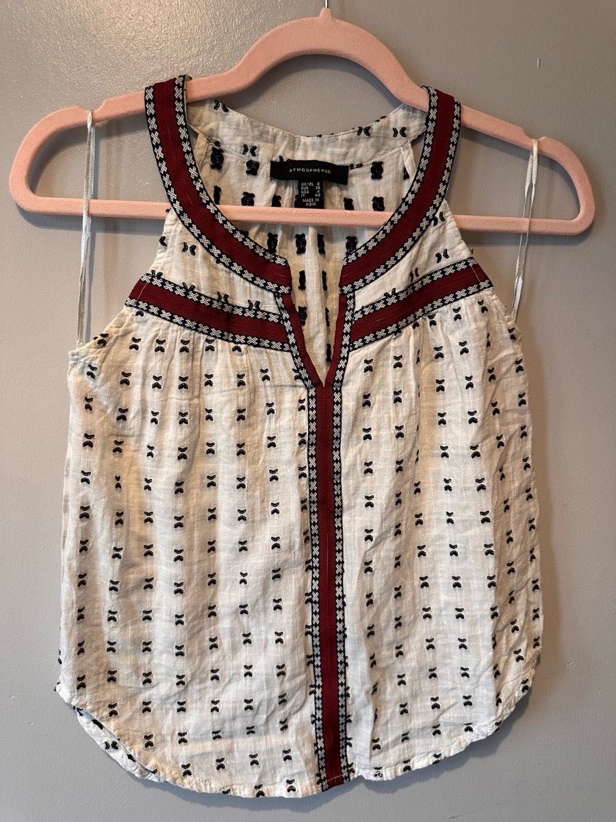 Atmosphere White Embroidered Sleeveless Boho Top UK 8 Cotton Festival Summer Blouse