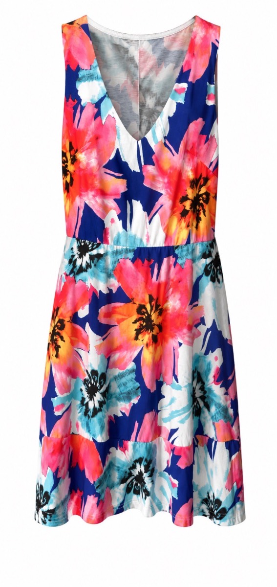 Bold Floral Sleeveless Dress – UK 16 – Vibrant Watercolour Print