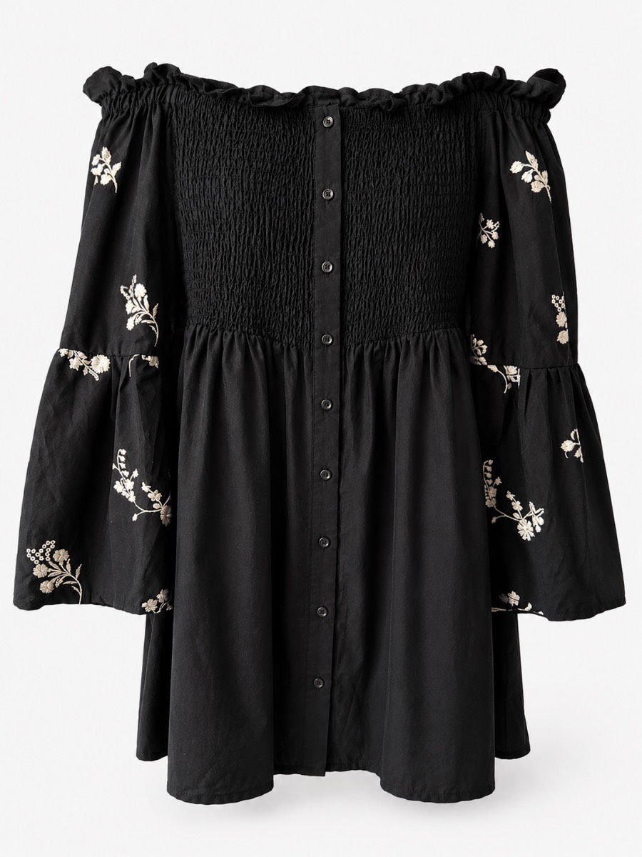 Primark Black Off-Shoulder Embroidered Dress – UK 14 – New With Tags