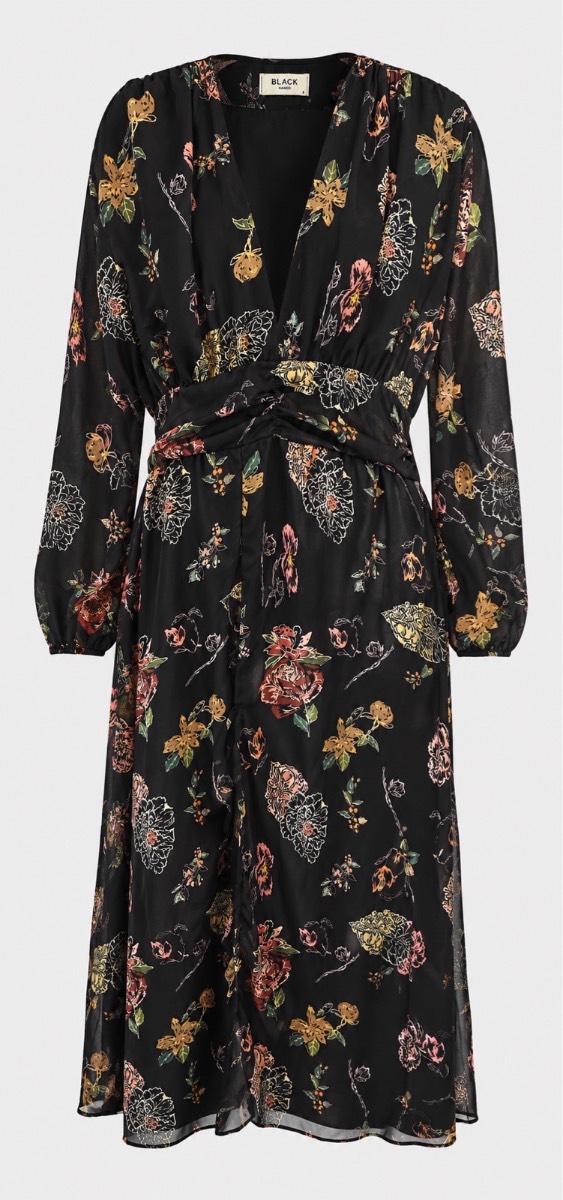 Black Fashion Floral Midi Dress – UK 14 (Measured) 🌸