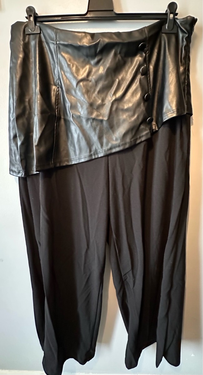 SHEIN Curve 3XL Faux Leather Overskirt Harem Trousers Black Plus Size BNWT