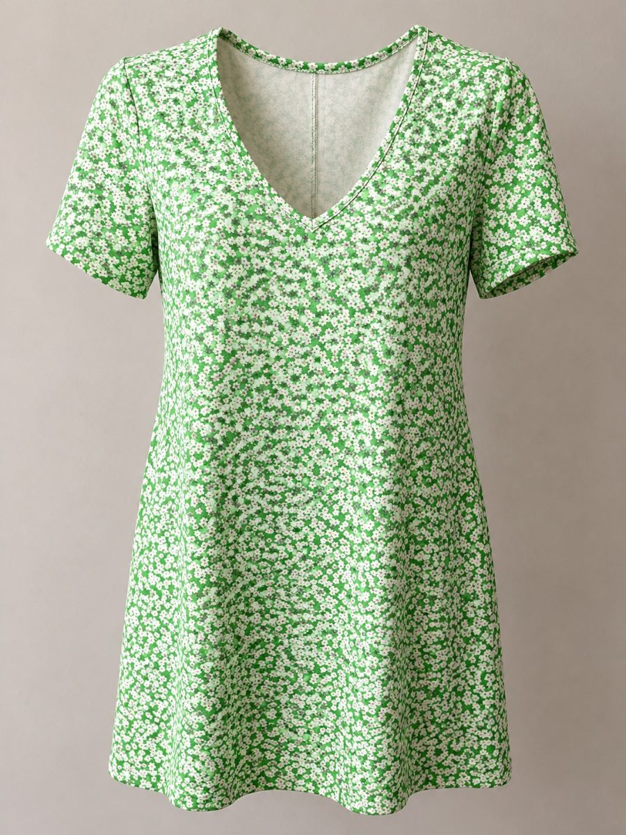 Green & White Floral Mini Dress | XL | Soft Stretch | Cottagecore & Summer Ready 🌼💚
