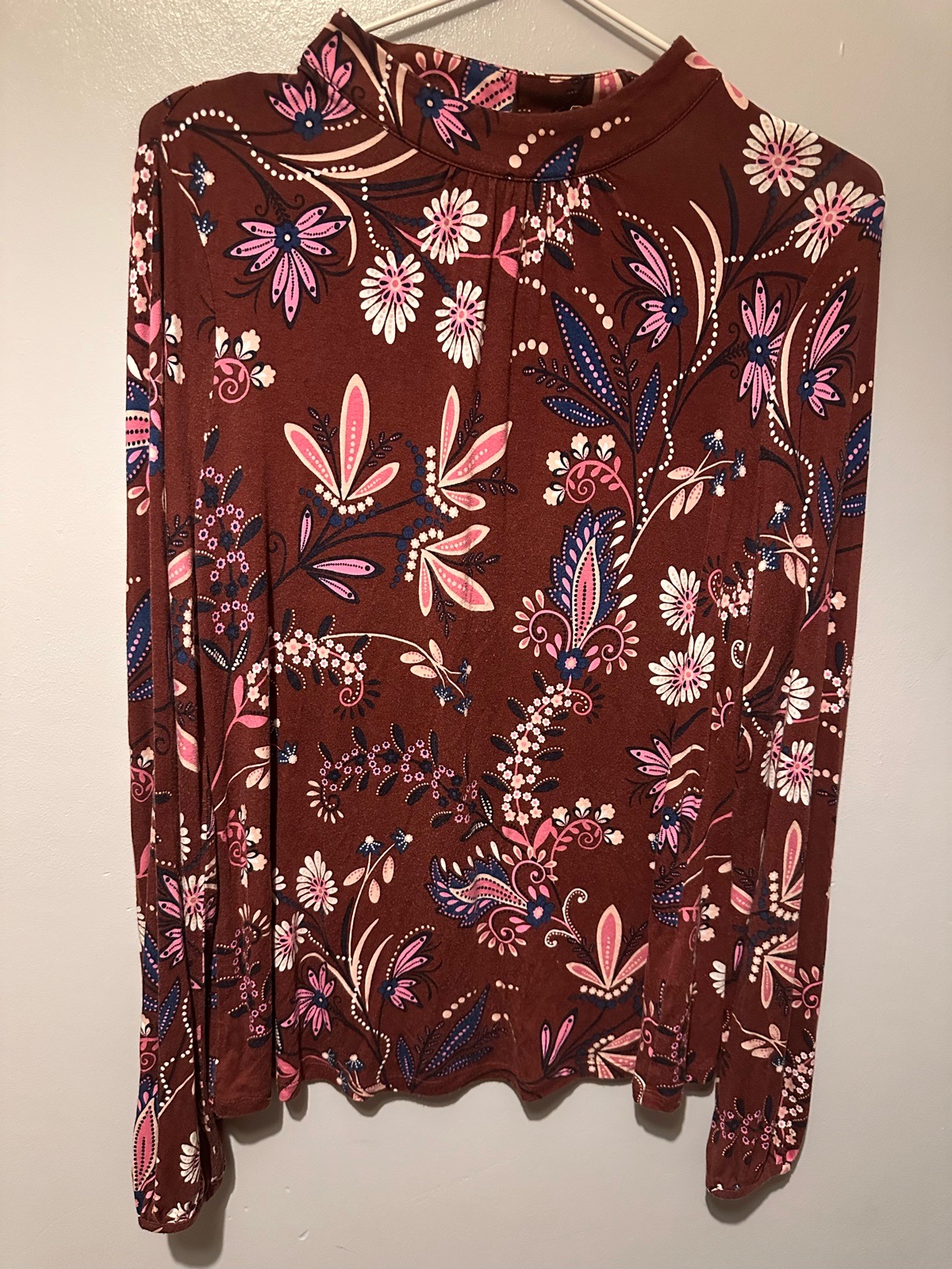 Boden UK 10 Brown Floral Long Sleeve Top Retro Boho Folk Botanical Autumn Stretch
