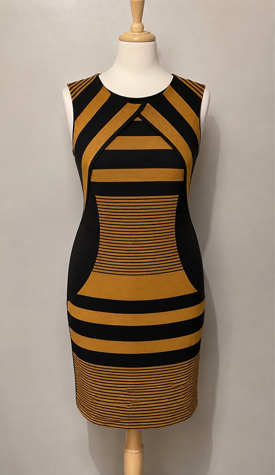 Anna Field BNWT Black & Beige Striped Sleeveless Bodycon Shift Dress UK 10