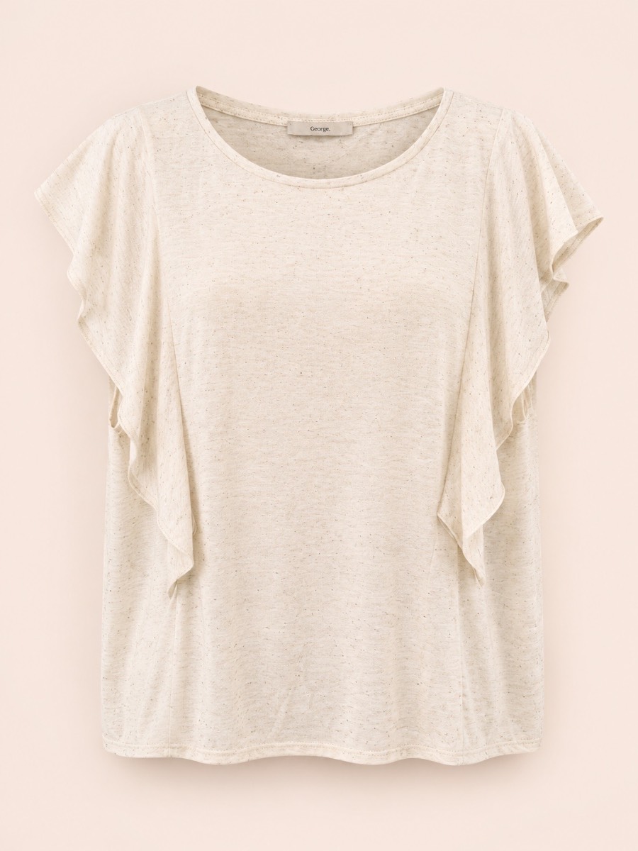 George UK 22 Cream Linen Blend Flutter Sleeve Top – New with Tags
