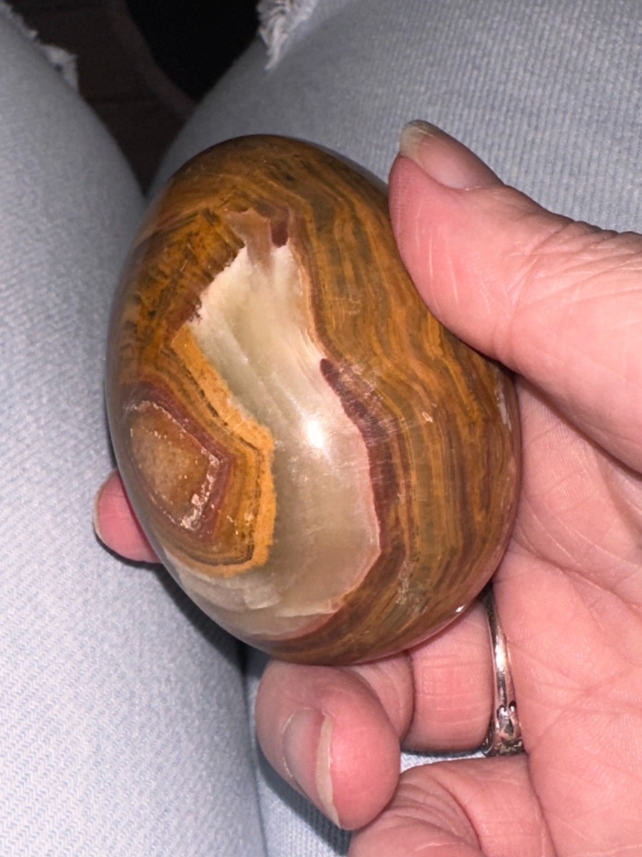 Large Polished Banded Calcite / Mexican Onyx Stone Egg – Decorative Mineral Ornament