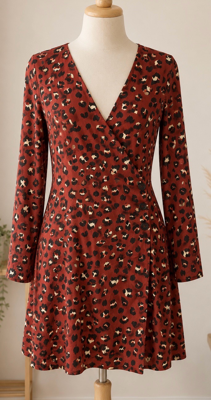 H&M Divided Rust Leopard Print Wrap Style Dress – UK 14