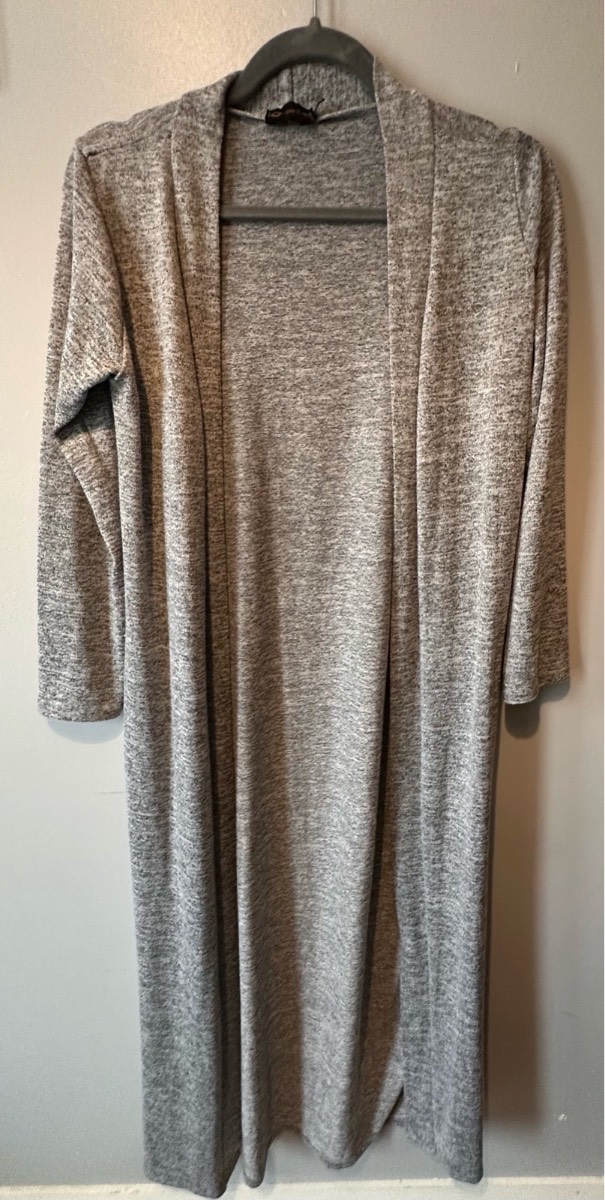 I Saw It First Grey Marl Longline Open Front Duster Cardigan UK 10 VGC