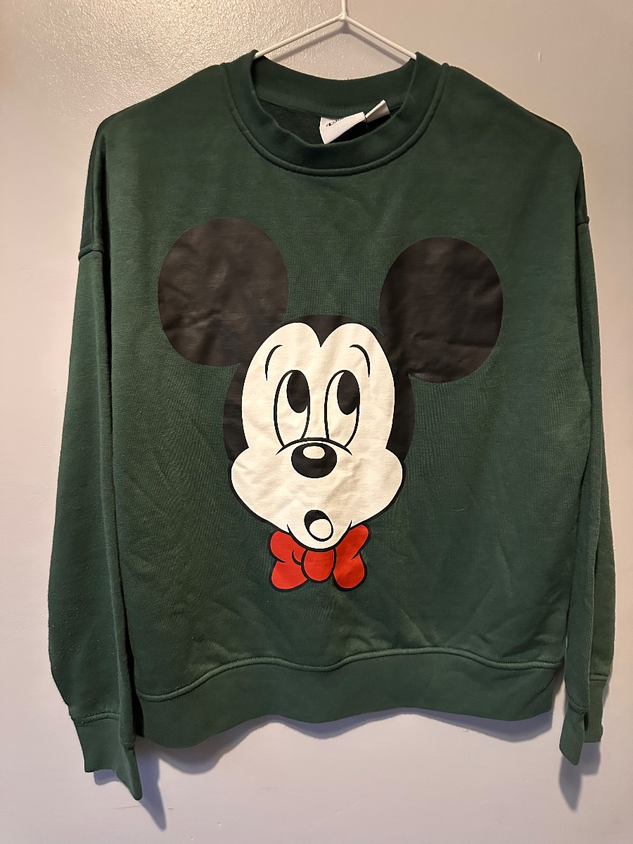 Disney Mickey Mouse Oversized Sweatshirt Jumper – Forest Green – XS (Oversized Fit)