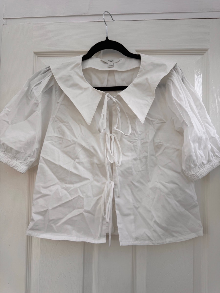 Marks and Spencer puff sleeve tie blouse